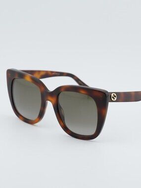 Gucci GG0163S 002 Women Sunglasses Havana Square Frame, Brown Lenses
